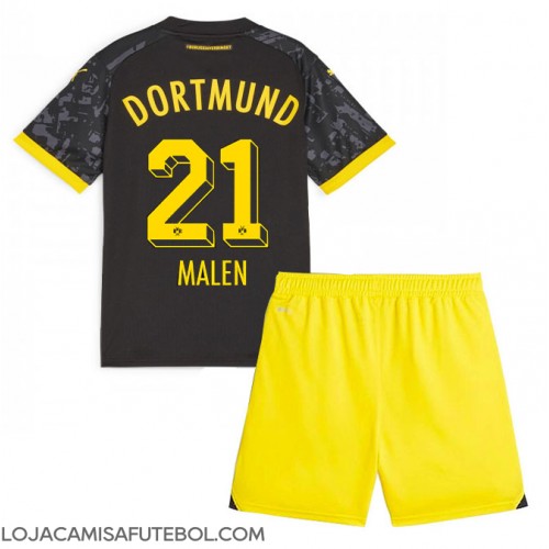 Camisa de Futebol Borussia Dortmund Donyell Malen #21 Equipamento Secundário Infantil 2023-24 Manga Curta (+ Calças curtas)